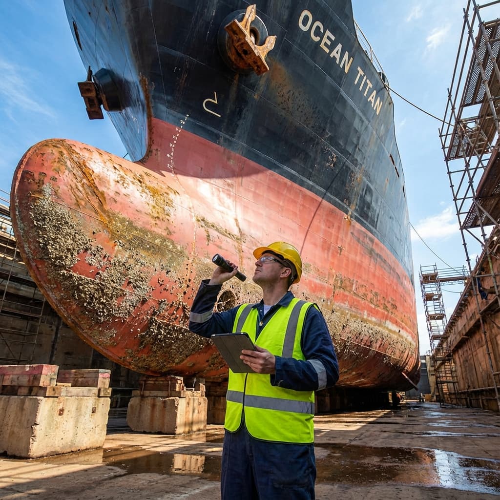 Marine Engineer Inspecting Ship