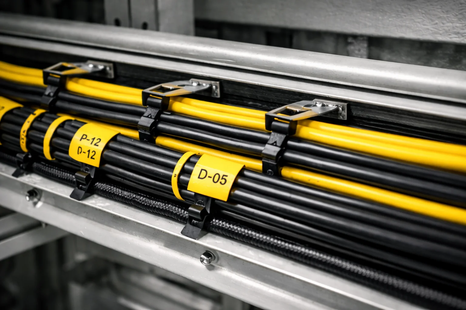 Bundled and labeled marine cabling